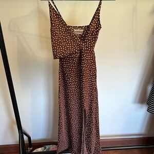 Urban Outfitters Brown Asymmetrical Polka Dot Dress